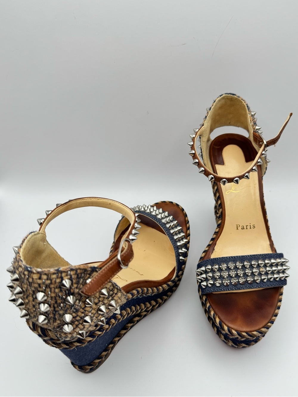 Christian Louboutin Madmonica 120 Denim Studded Wedge Sandals EU 36 - Picture 4 of 10